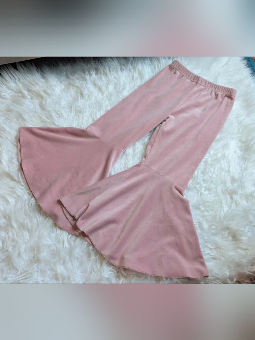 Girls Pink Bell Bottom Pants Velour Flare Pants